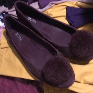 Michael Kors deep purple flats with Pom Pom